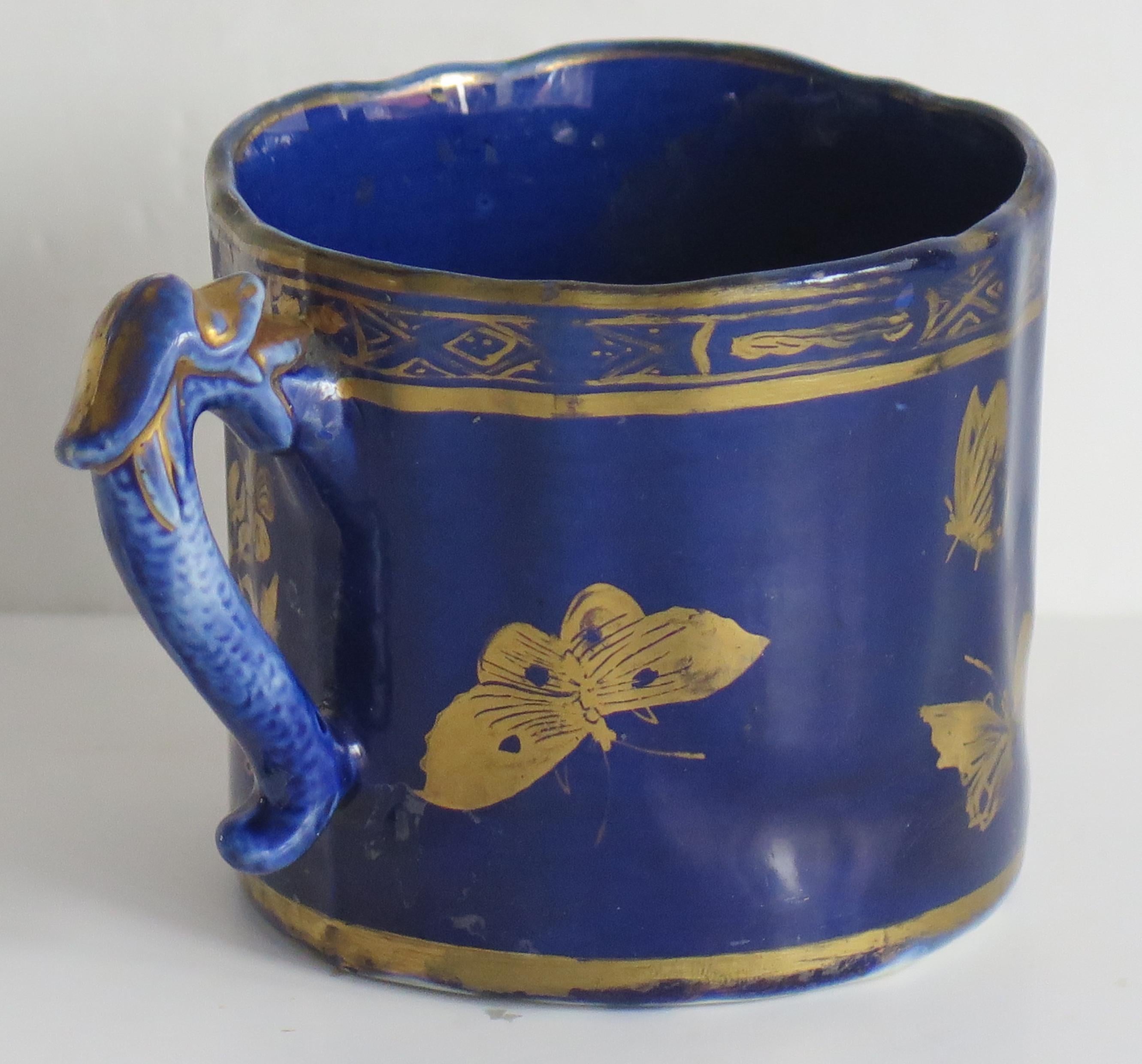 Hand-Painted Rare Early Mason's Ironstone Mug in Gold Posies & Butterflies pattern circa 1818