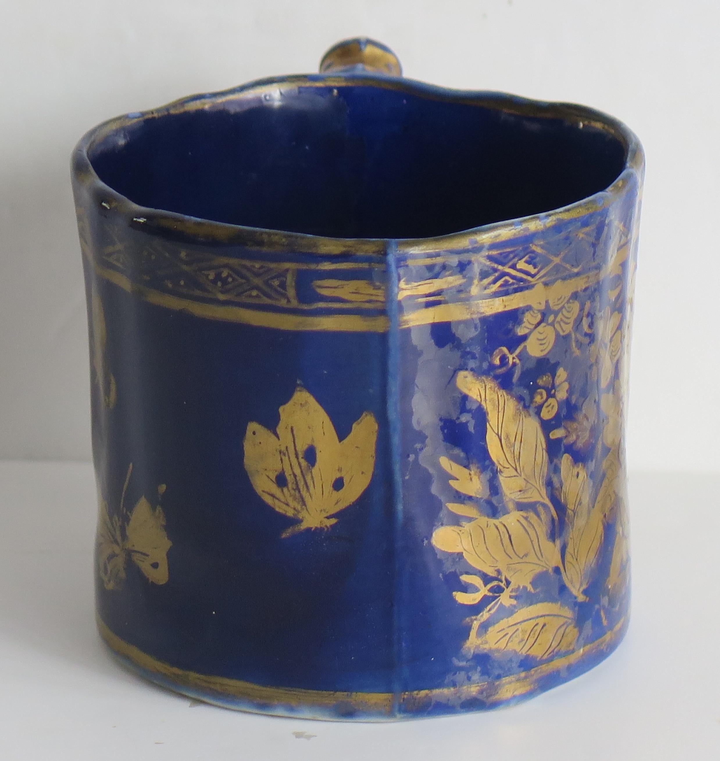 19th Century Rare Early Mason's Ironstone Mug in Gold Posies & Butterflies pattern circa 1818