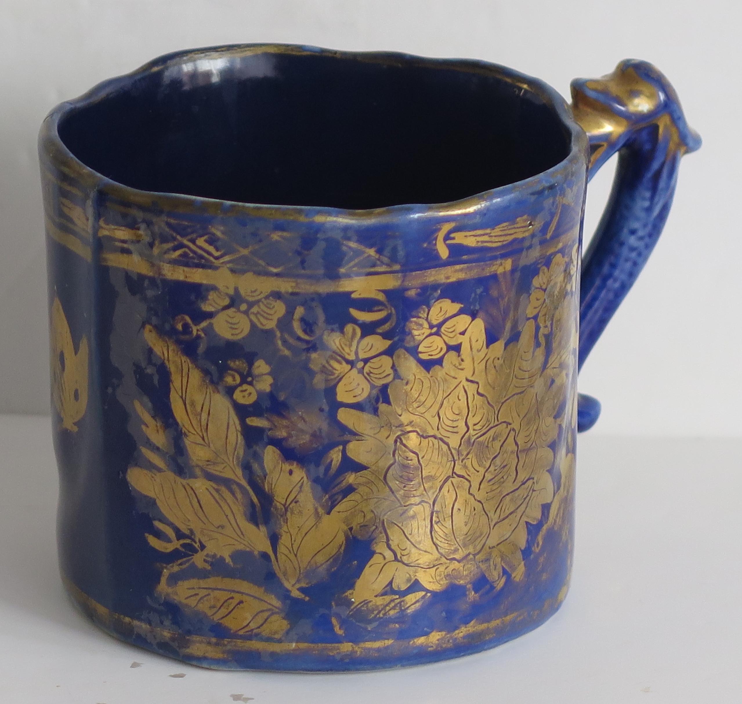 Rare Early Mason's Ironstone Mug in Gold Posies & Butterflies pattern circa 1818 1