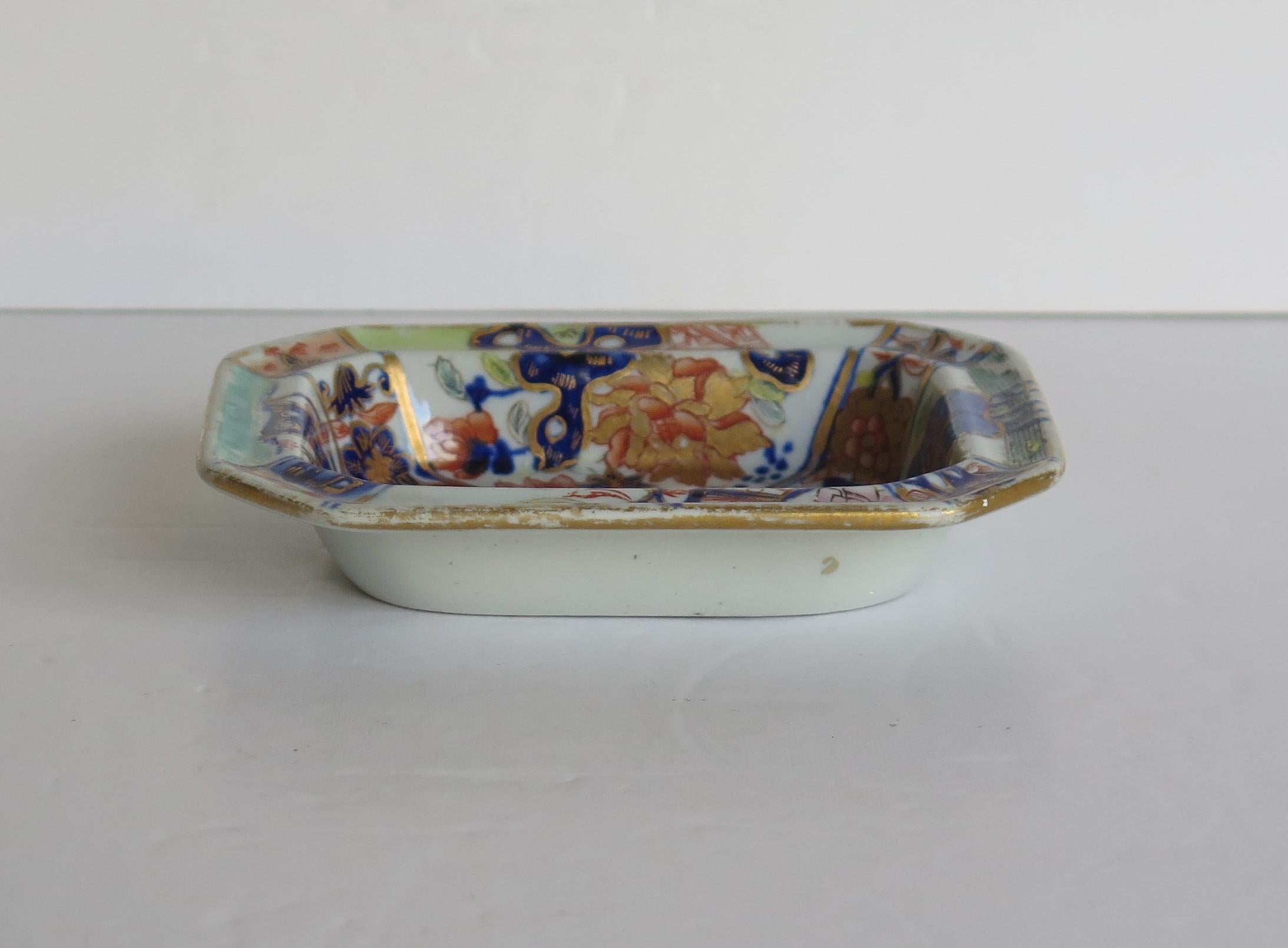 Rare Early Mason's Ironstone Soap Dish Fence Rock and Gold Flower Ptn Circa 1818 5