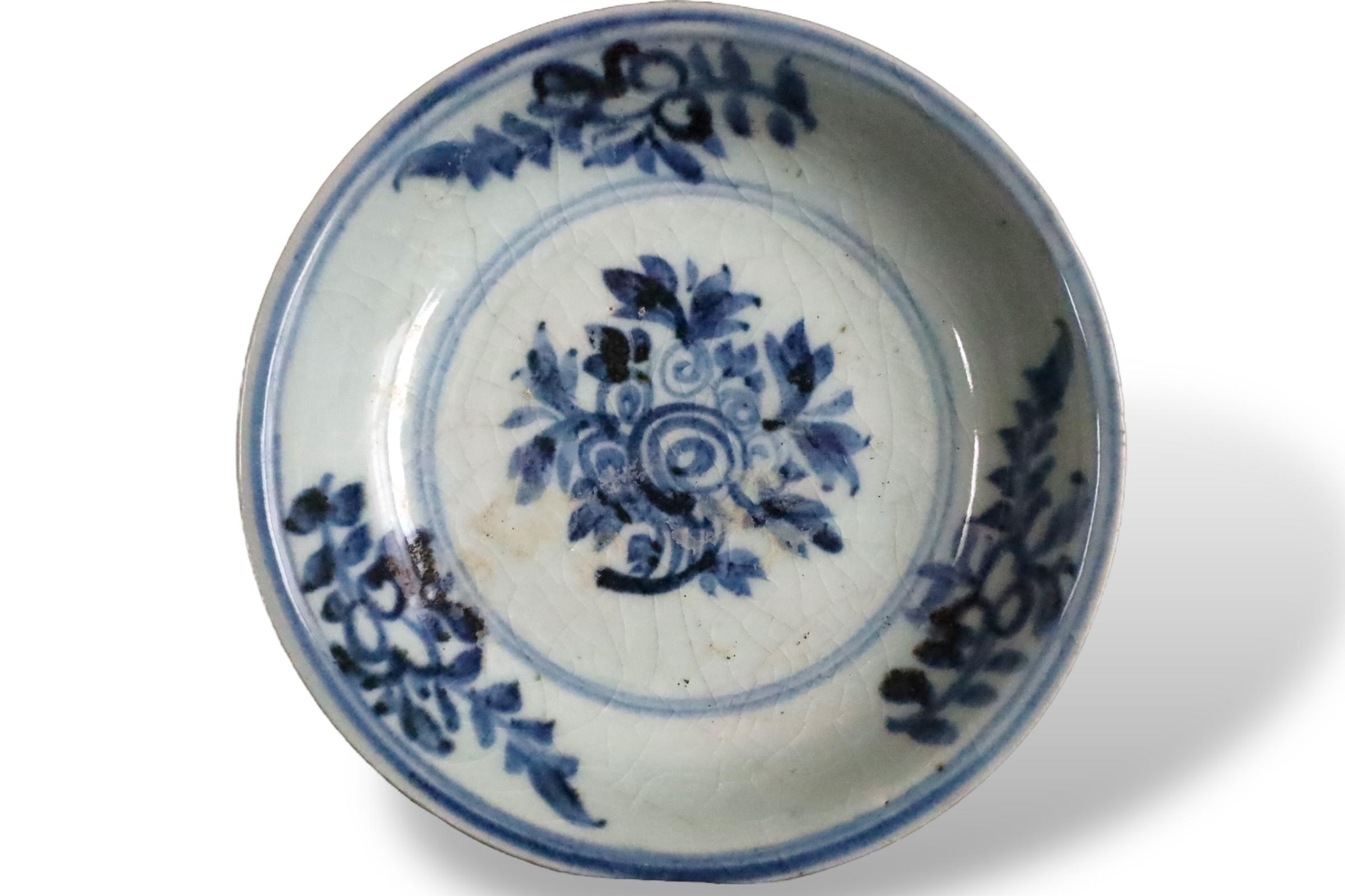 Ceramic Rare Early Ming Dynasty Blue-and-White Porcelain Plates For Sale