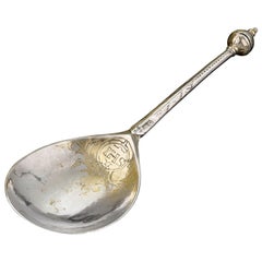 Antique Rare Early Norwegian Silver and Parcel Gilt Spoon, circa 1590