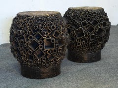 Seltenes und frühes Paar James Bearden 'Hive Form Hocker' oder Beistelltische aus Stahl