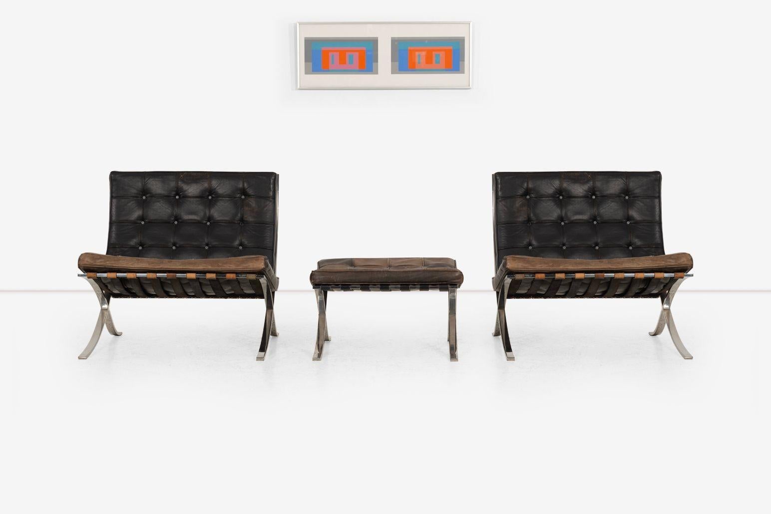 Raro par de sillas y otomana Mies van der Rohe Barcelona, c. 1960 en venta 2