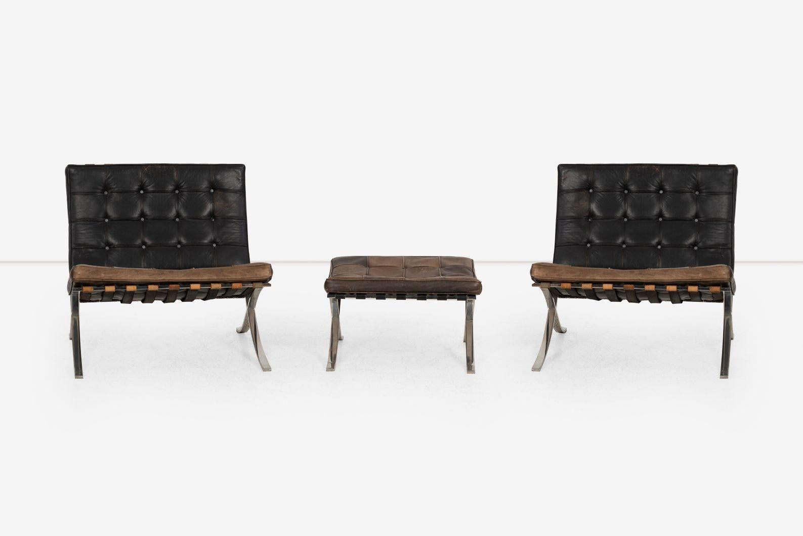 Raro par de sillas y otomana Mies van der Rohe Barcelona, c. 1960 en venta 3