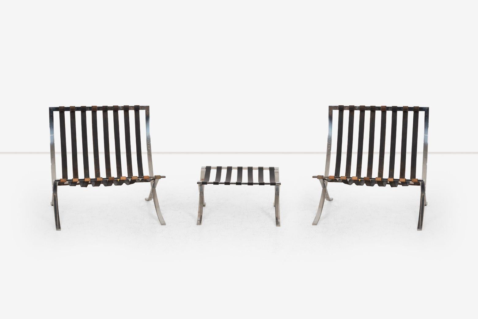 Raro par de sillas y otomana Mies van der Rohe Barcelona, c. 1960 en venta 6