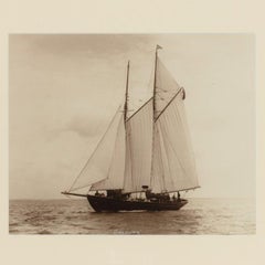 Rare Early Photographic Print of the Schooner Cacouna Tack in the Solent