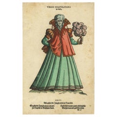 Rare Early Plate of a Virgin Woman from Naples, Italy in 16th Century Costume