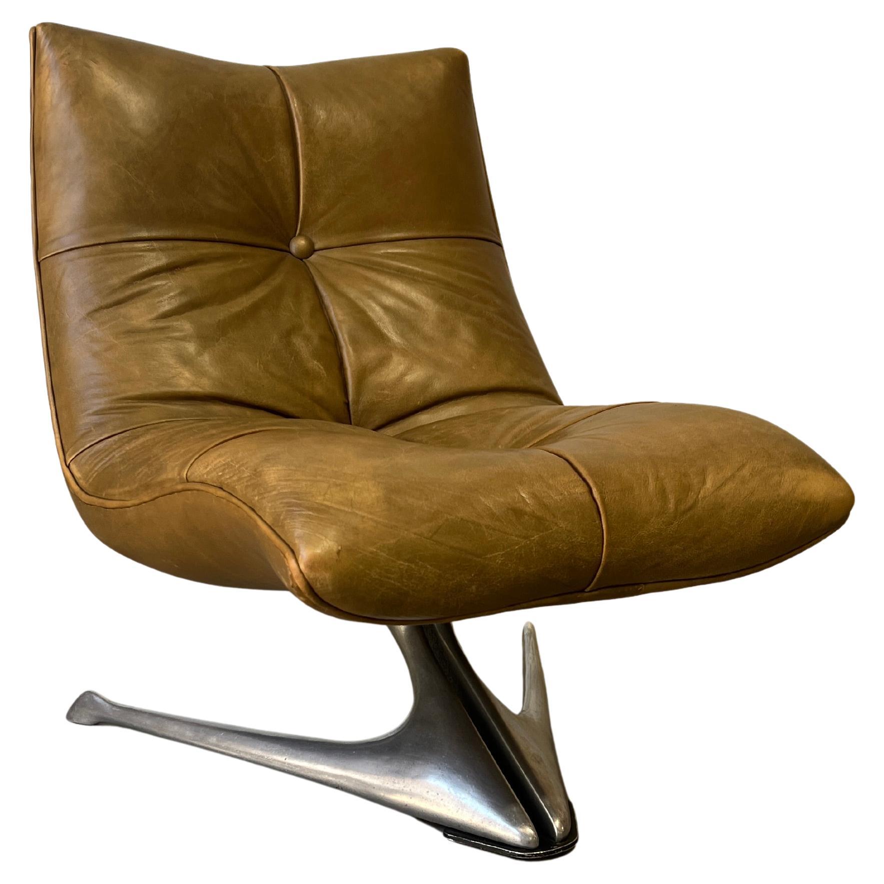 Raro sillón de cuero "Unicornio" de Vladimir Kagan, c. 1960 en venta