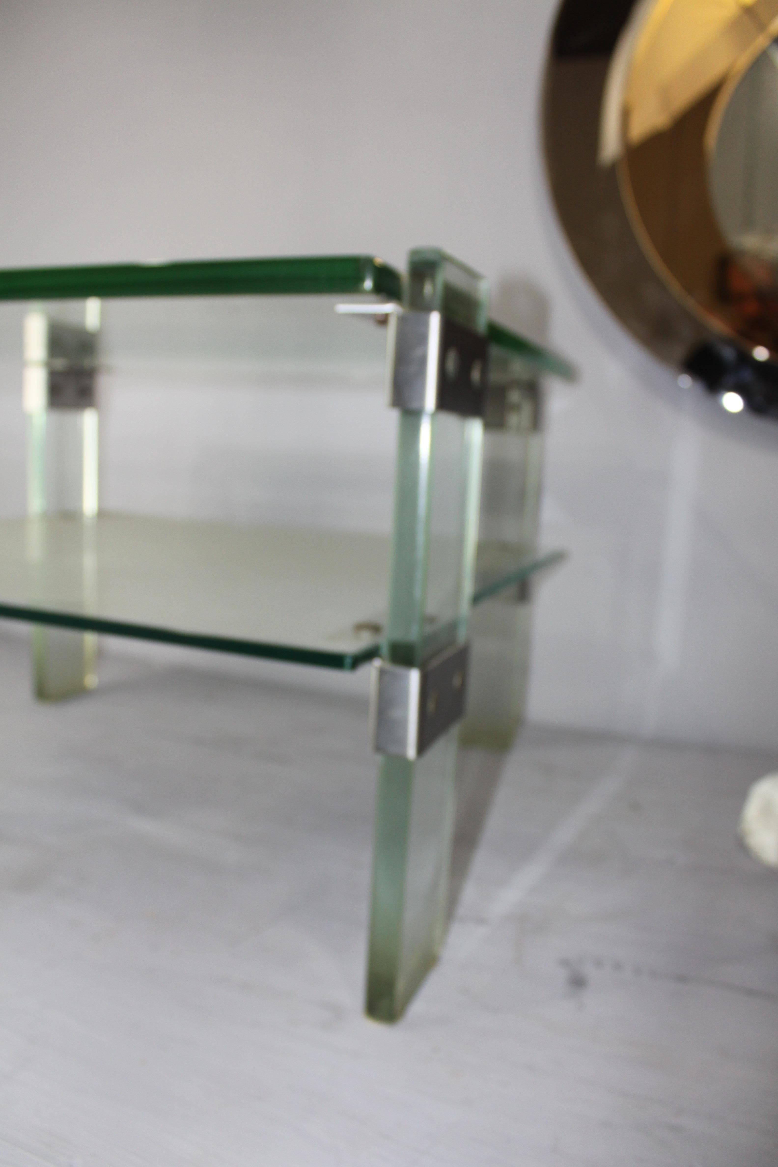 Hand-Crafted rare early Radice glass end table all in saint gobain glass