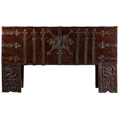 Used Rare Early Renaissance Wrought Iron Mounted Oak Chest or Stollentruhe