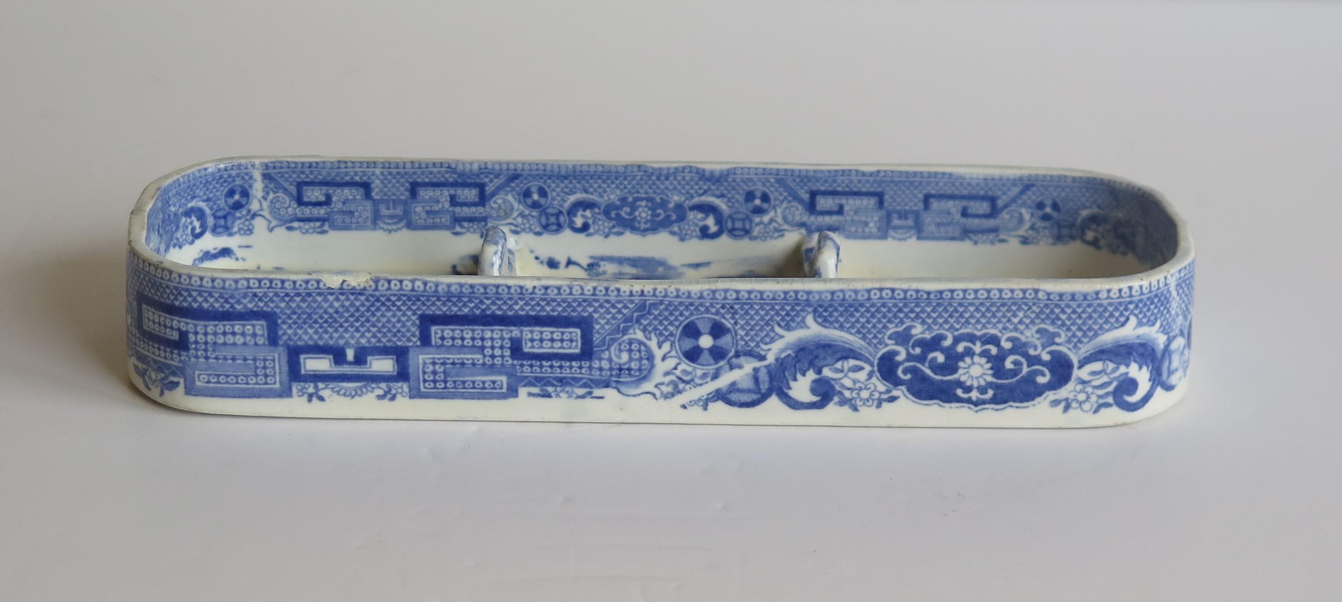 Rare Early Spode Pen Tray Pearlware Blue and White Willow Pattern, circa 1800 5