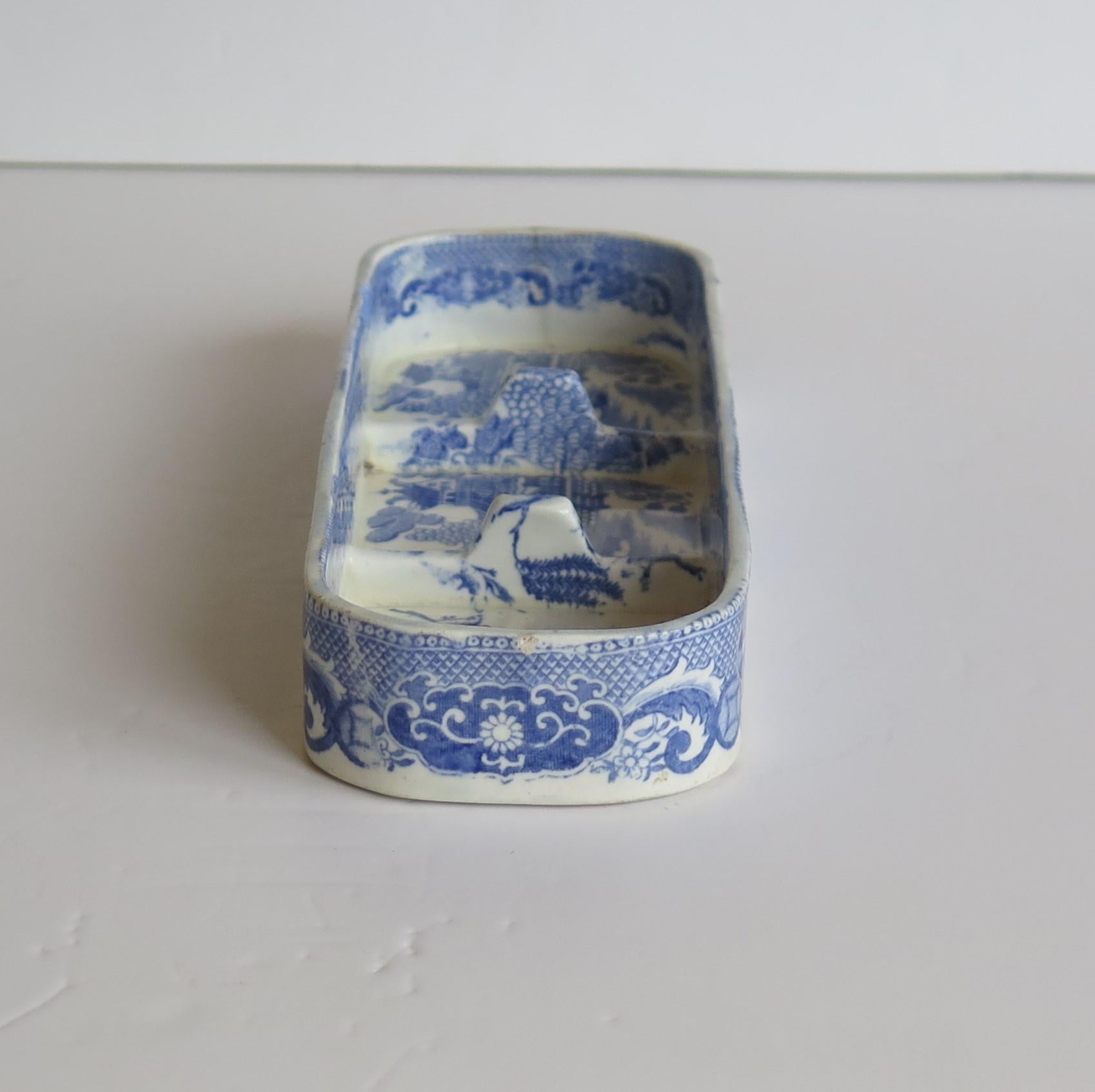 Rare Early Spode Pen Tray Pearlware Blue and White Willow Pattern, circa 1800 6