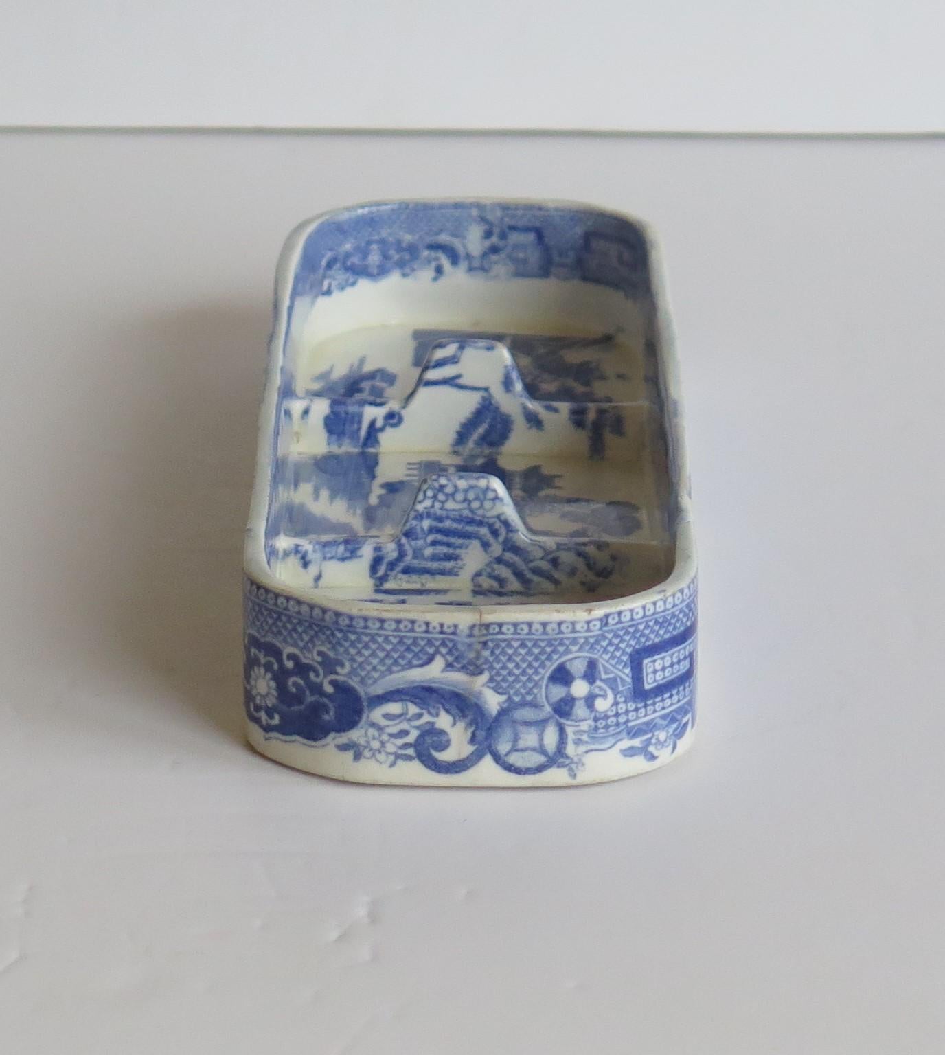 Rare Early Spode Pen Tray Pearlware Blue and White Willow Pattern, circa 1800 7
