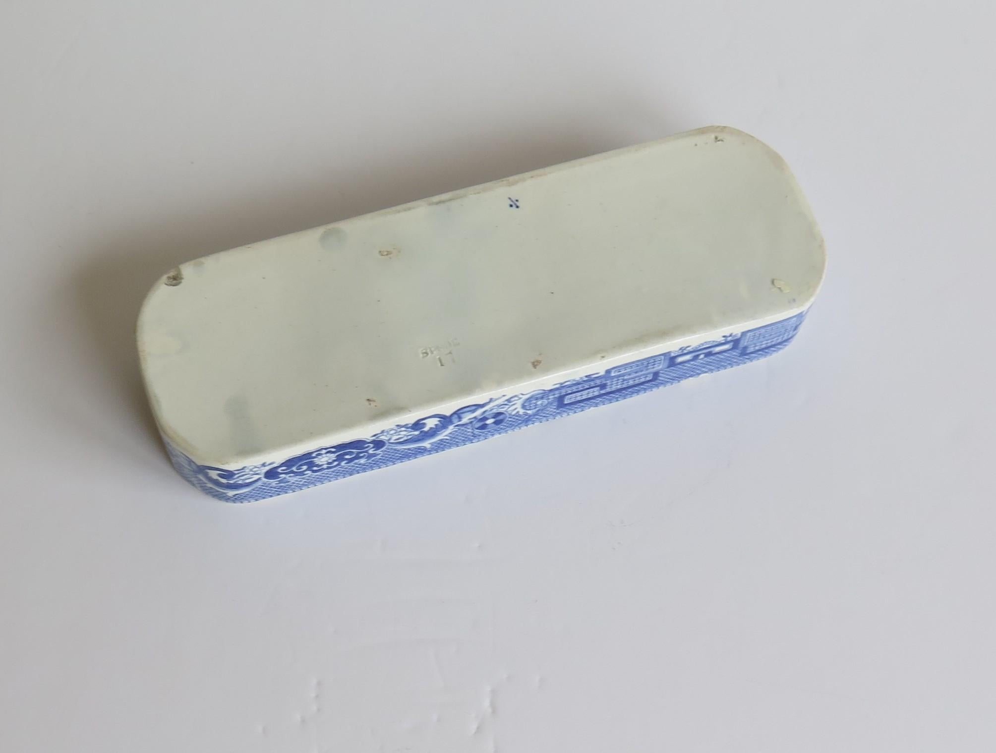 Rare Early Spode Pen Tray Pearlware Blue and White Willow Pattern, circa 1800 8