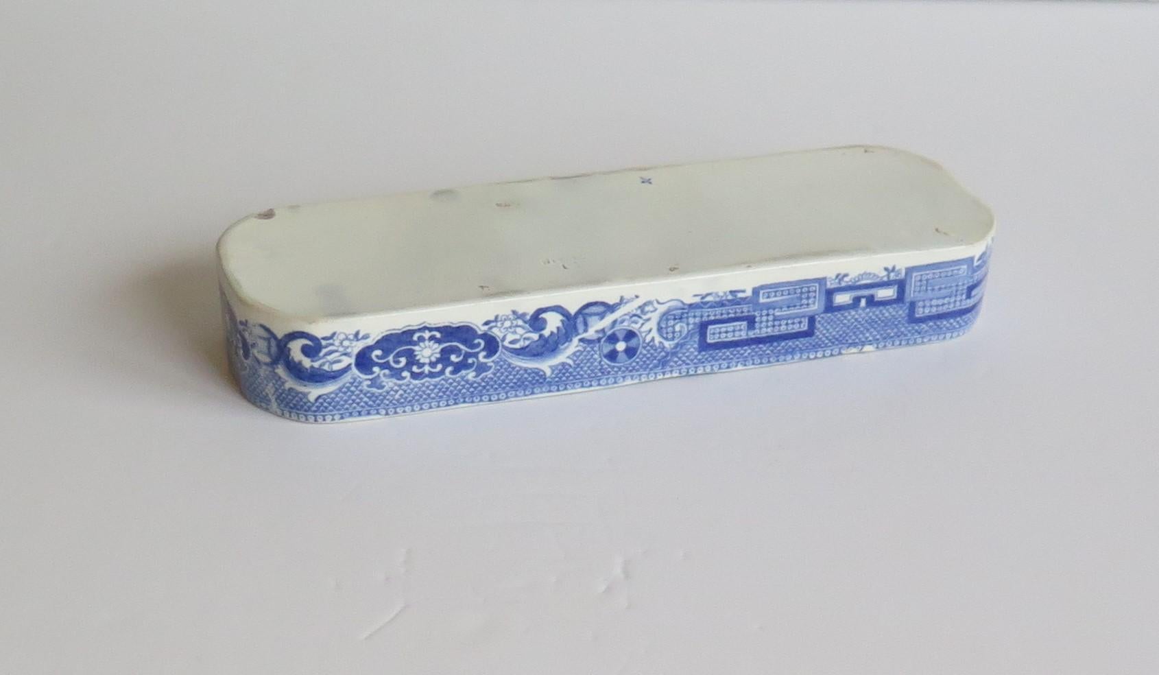 Rare Early Spode Pen Tray Pearlware Blue and White Willow Pattern, circa 1800 10