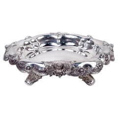 Seltene & frühe Tiffany Chrysantheme Sterling Silber Tafelaufsatz Schale