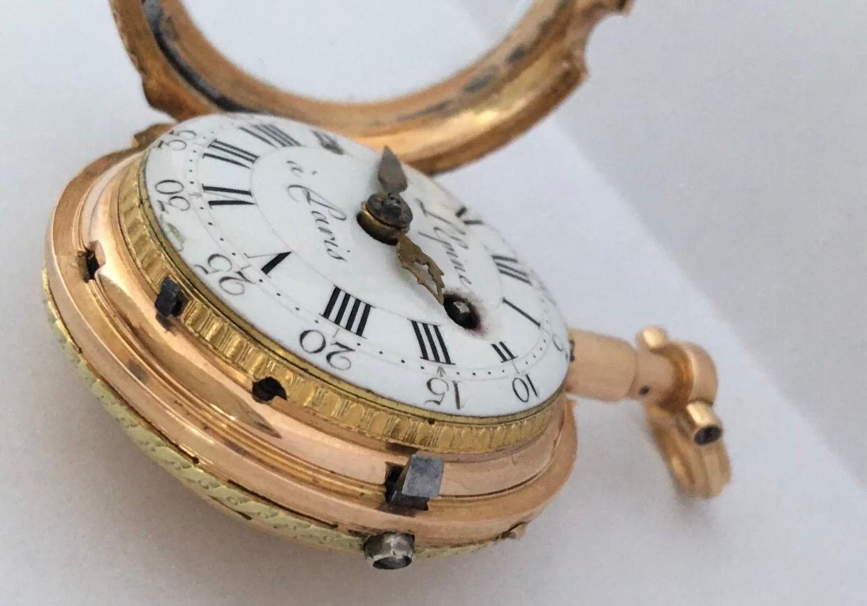 Rare and Early Tri-Color Gold Small Verge Fusee Pocket Watch For Sale 4