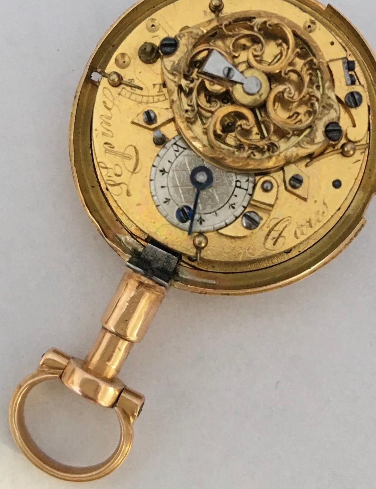 Rare and Early Tri-Color Gold Small Verge Fusee Pocket Watch For Sale 1