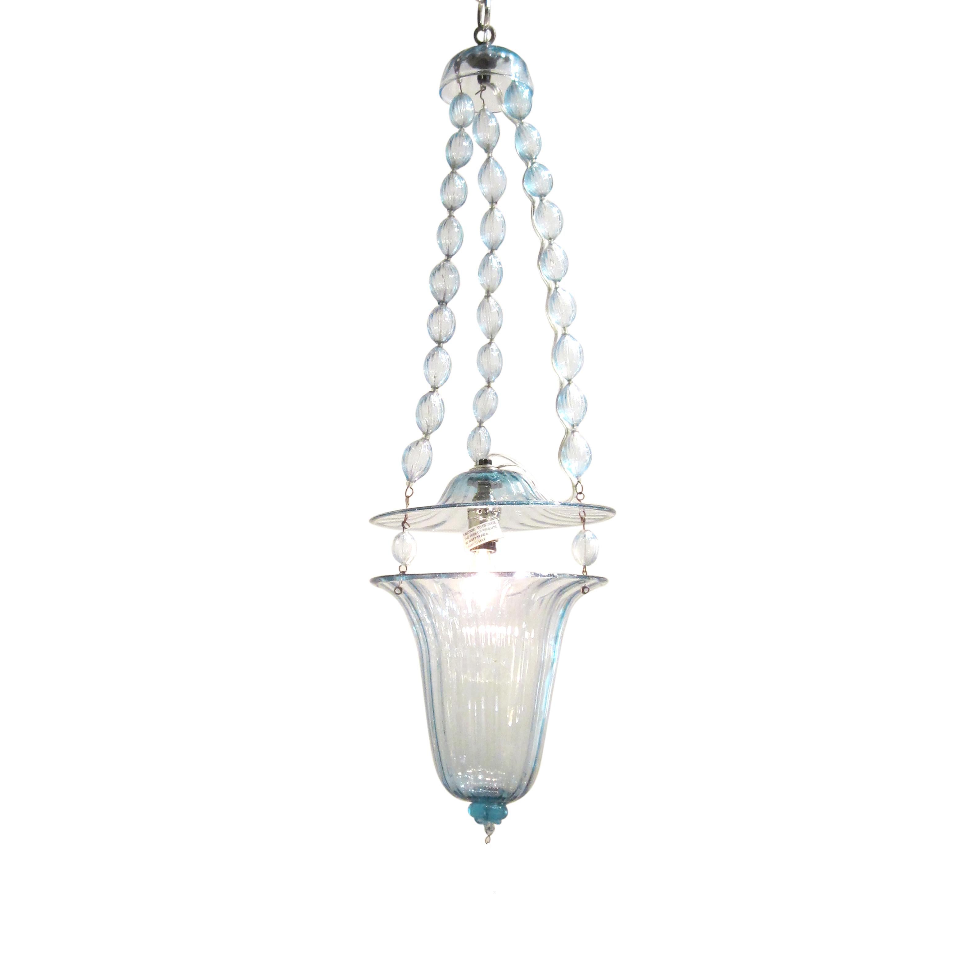 Rare early Venini pale blue pendant light, circa 1920.