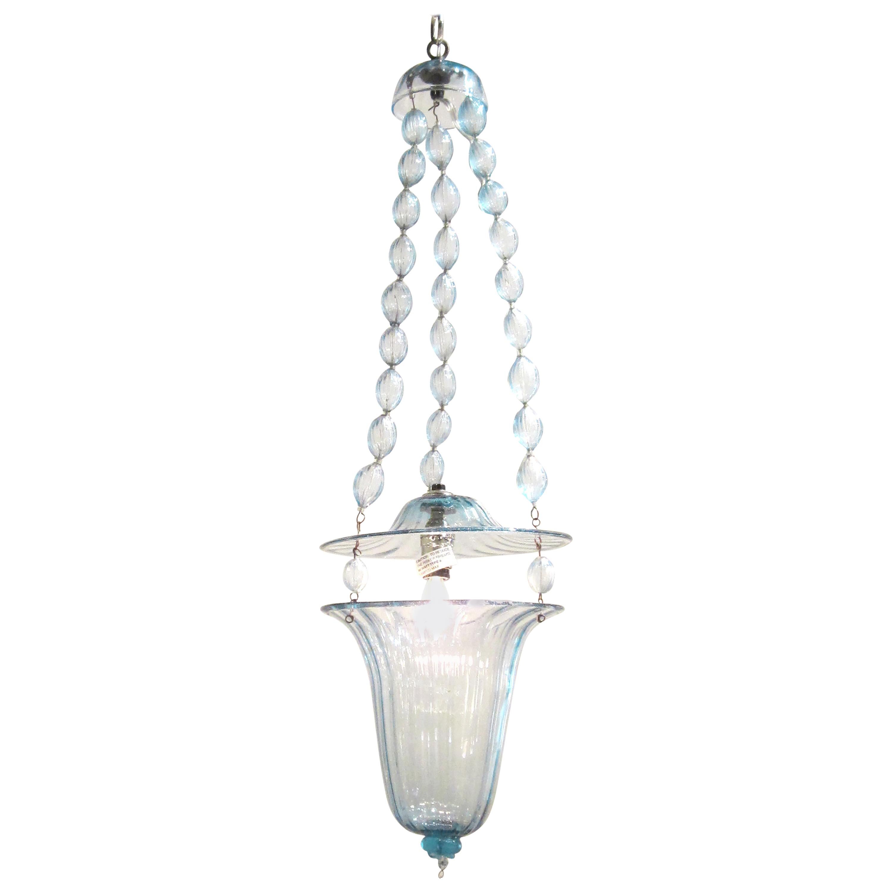 Rare Early Venini Pale Blue Pendant Light, circa 1920