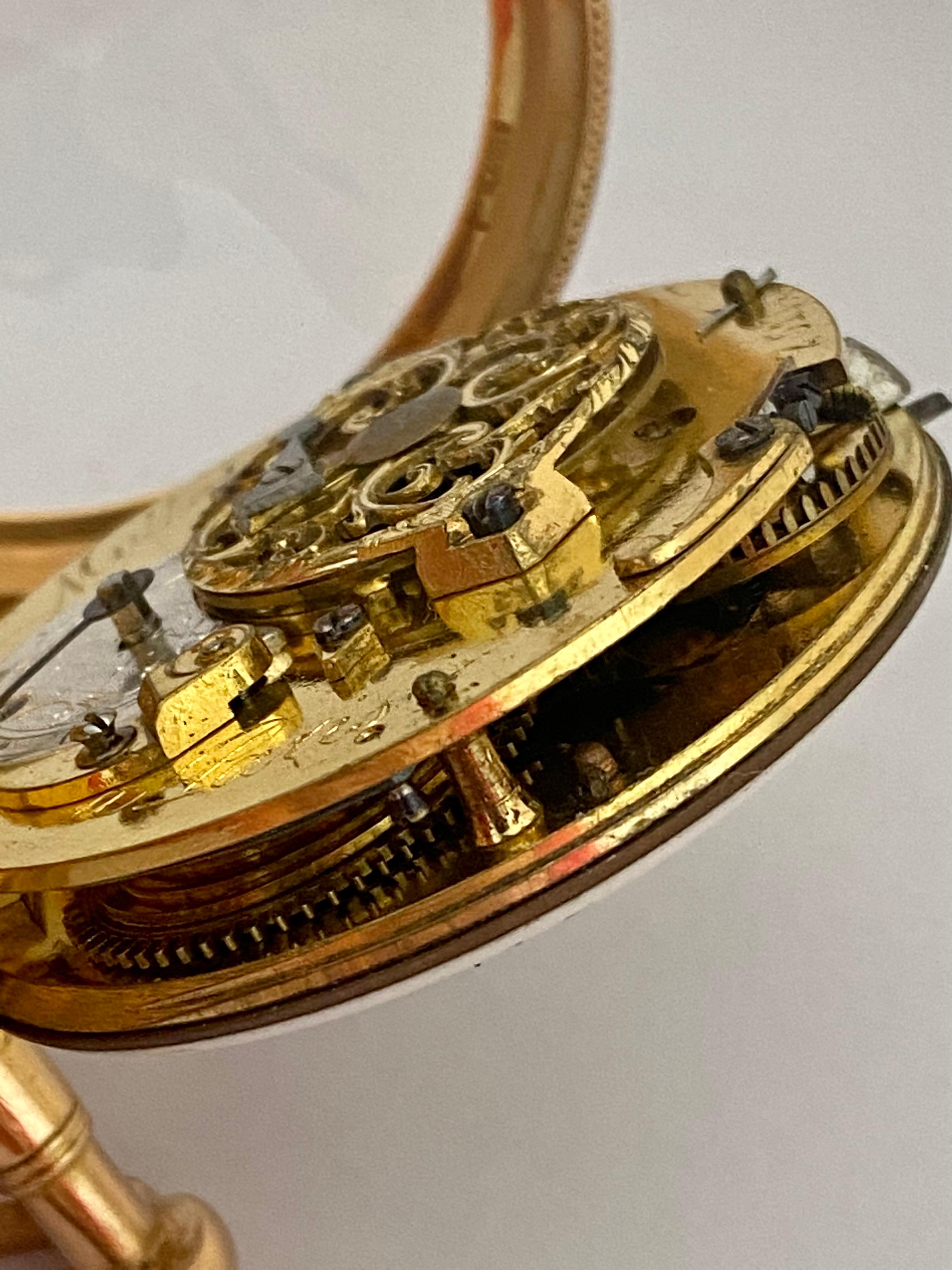 Rare & Early Verge Fusee 18 Karat Tri-Color Gold Pocket Watch by Mallet a Paris For Sale 6