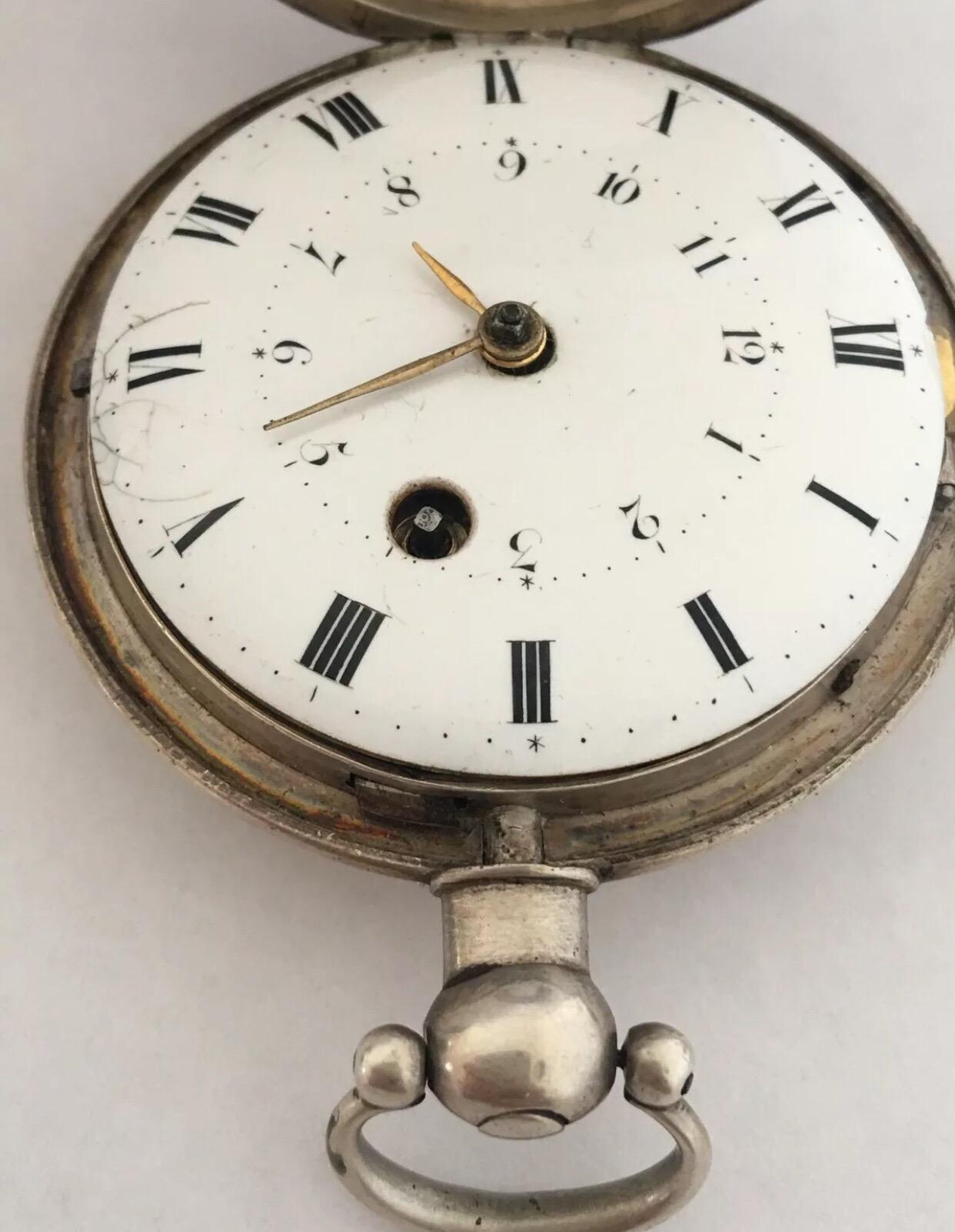 Rare Early Verge Fusee London Maker Half Hunter Silver Pocket Watch For Sale 5