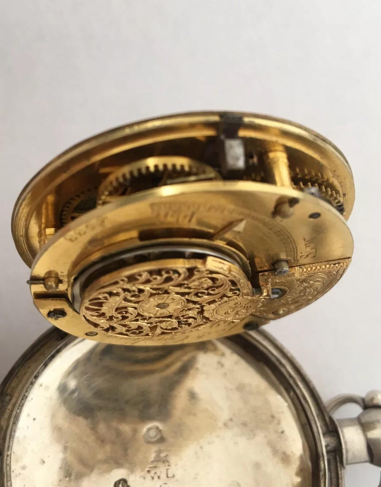 Women's or Men's Rare Early Verge Fusee London Maker Half Hunter Silver Pocket Watch For Sale