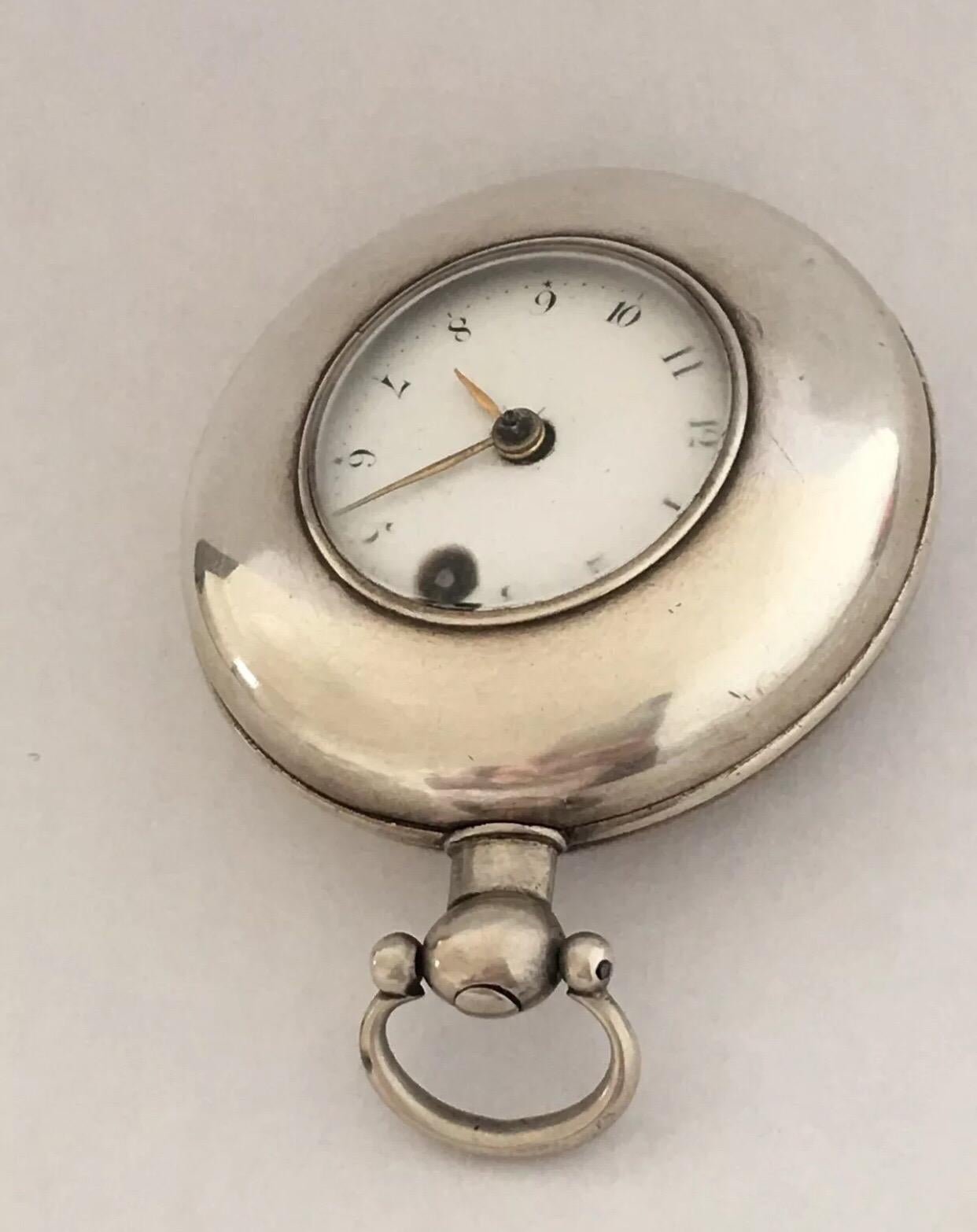 Rare Early Verge Fusee London Maker Half Hunter Silver Pocket Watch For Sale 2