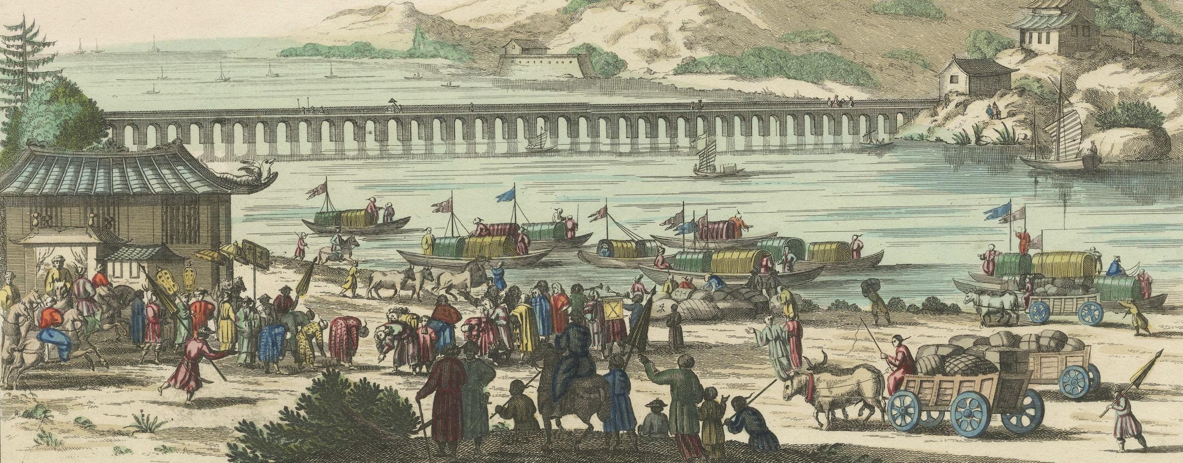 Rare Early View of the Harbour of Peking or Beijing, Capital of China In Good Condition For Sale In Langweer, NL