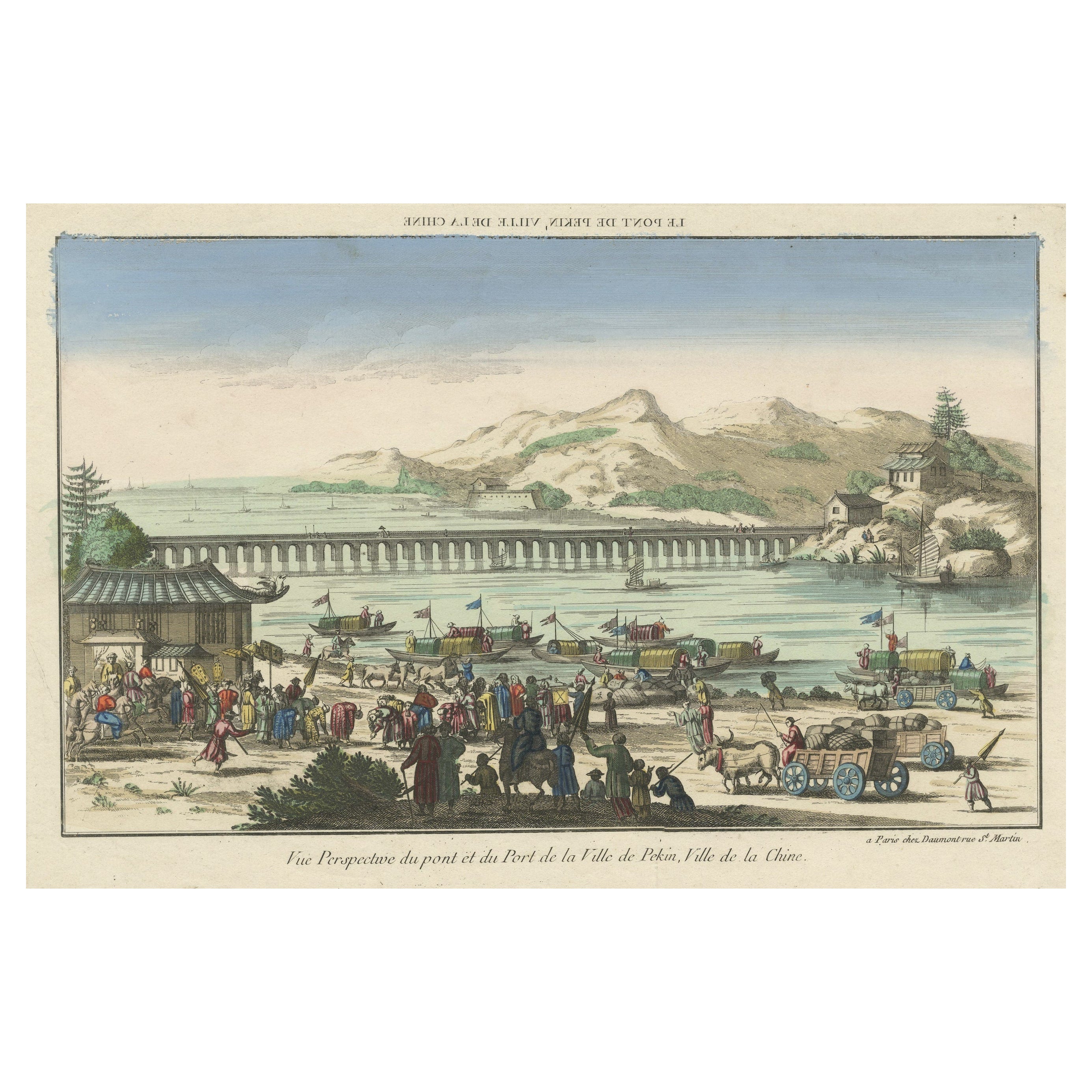 Rare vue ancienne du port de Pékin ou de Pékin, capitale de la Chine en vente