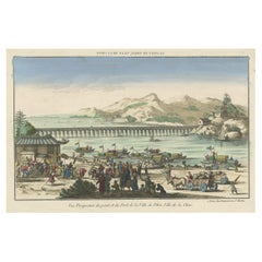Rare vue ancienne du port de Pékin ou de Pékin, capitale de la Chine