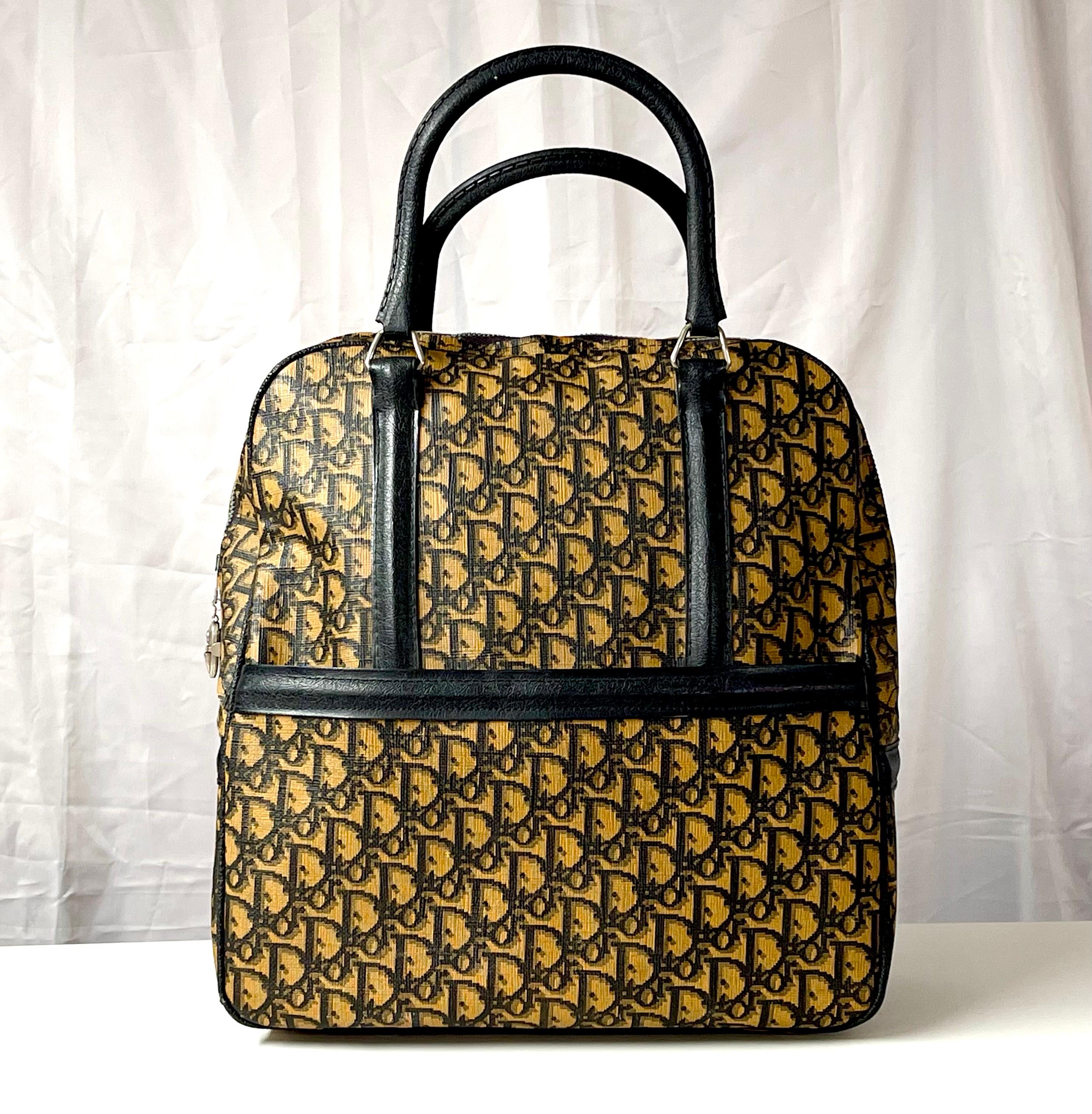 French Rare Early Vintage Christian Dior Monogrammed Bowling Bag For Sale