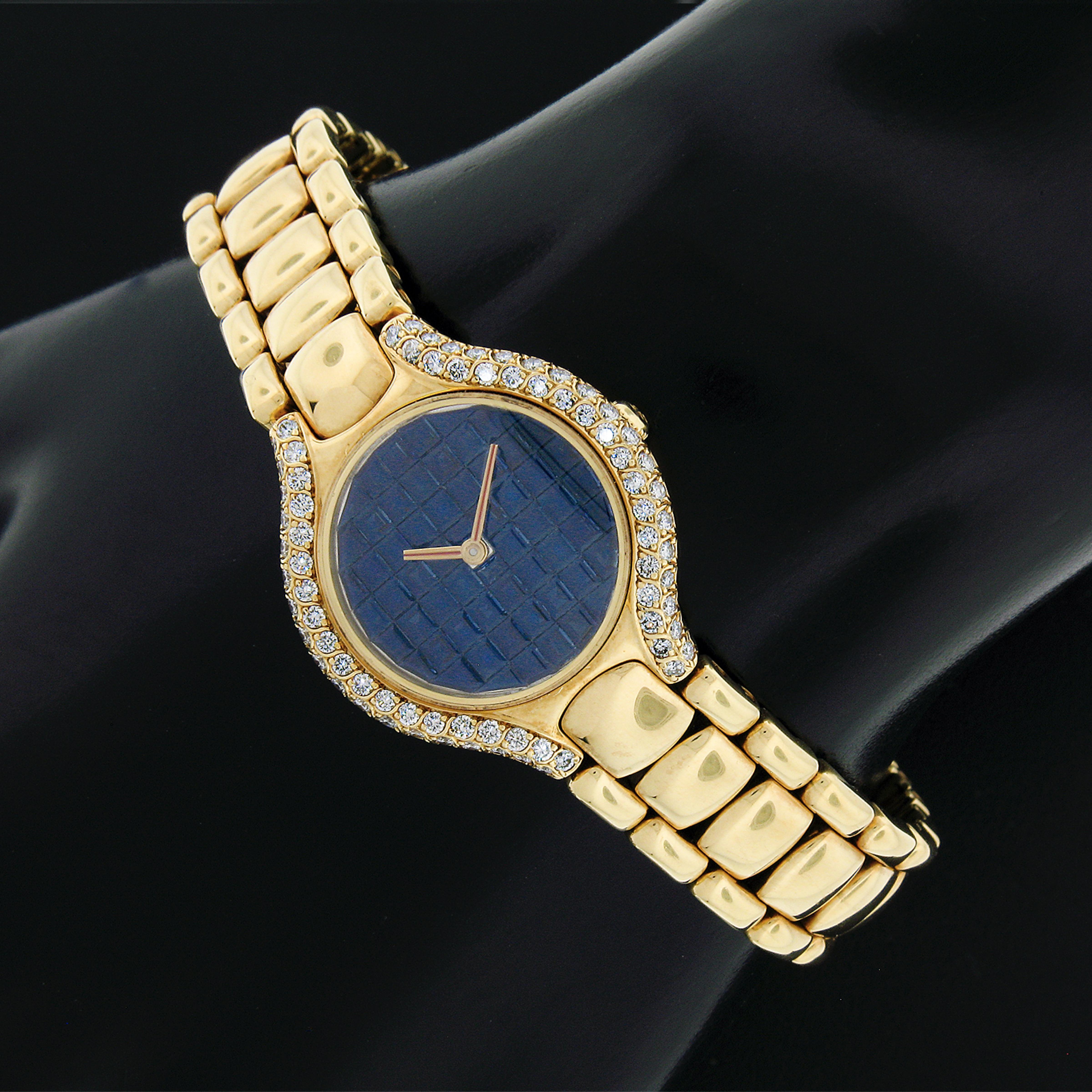 Women's Rare Ebel Beluga 18k Yellow Gold Diamond & Sapphire Dial Watch Bracelet For Sale