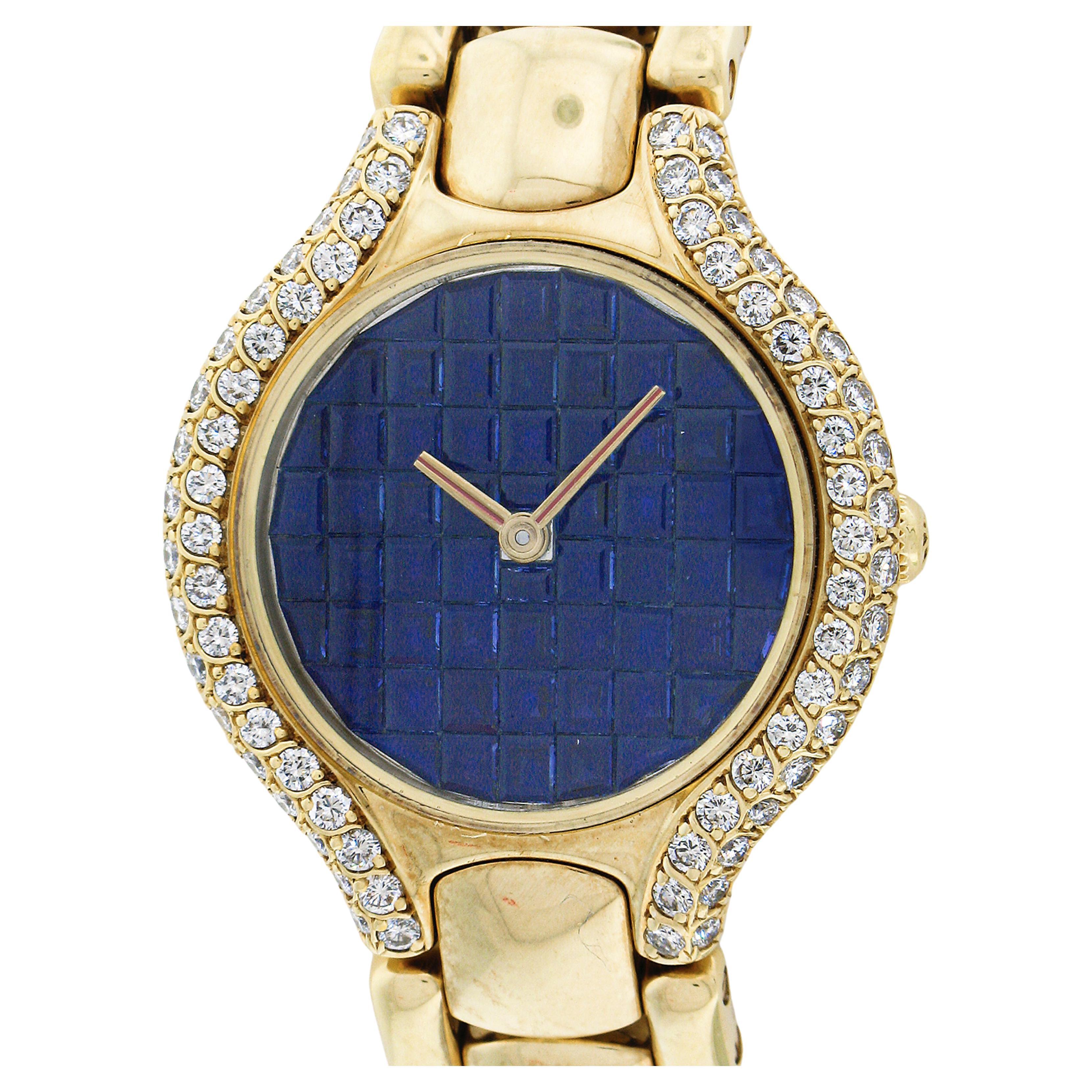 Rare Ebel Beluga 18k Yellow Gold Diamond & Sapphire Dial Watch Bracelet