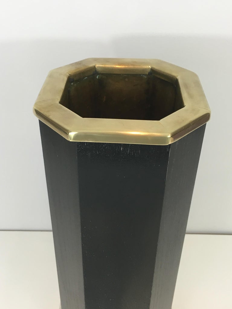 Rare Ebonized Wood, Brass and White Marble Umbrella Stand, French