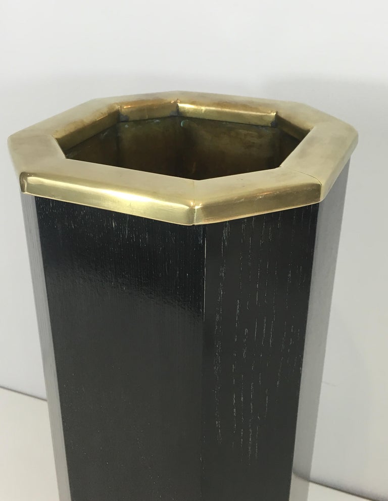 Rare Ebonized Wood, Brass and White Marble Umbrella Stand, French