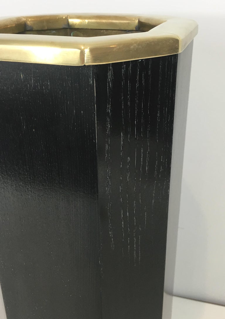 Rare Ebonized Wood, Brass and White Marble Umbrella Stand, French