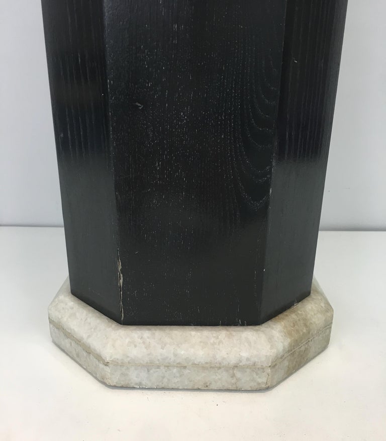 Rare Ebonized Wood, Brass and White Marble Umbrella Stand, French