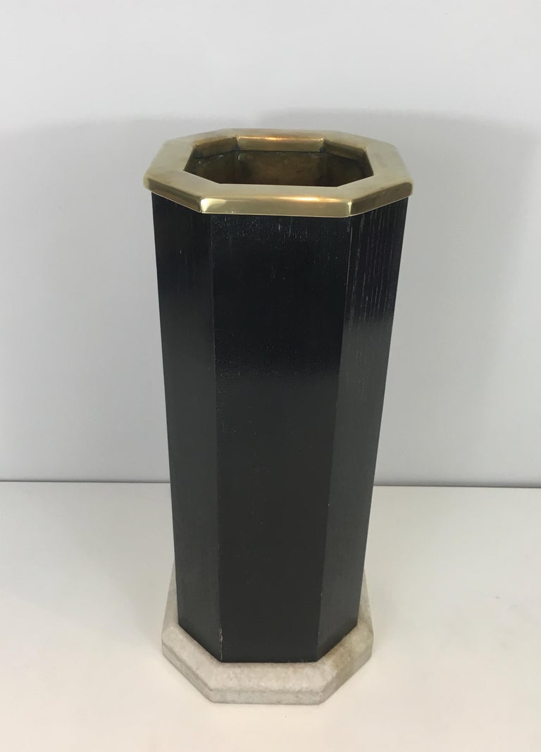 Rare Ebonized Wood, Brass and White Marble Umbrella Stand, French