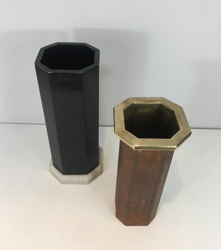 Rare Ebonized Wood, Brass and White Marble Umbrella Stand, French