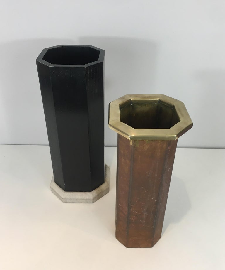 Rare Ebonized Wood, Brass and White Marble Umbrella Stand, French