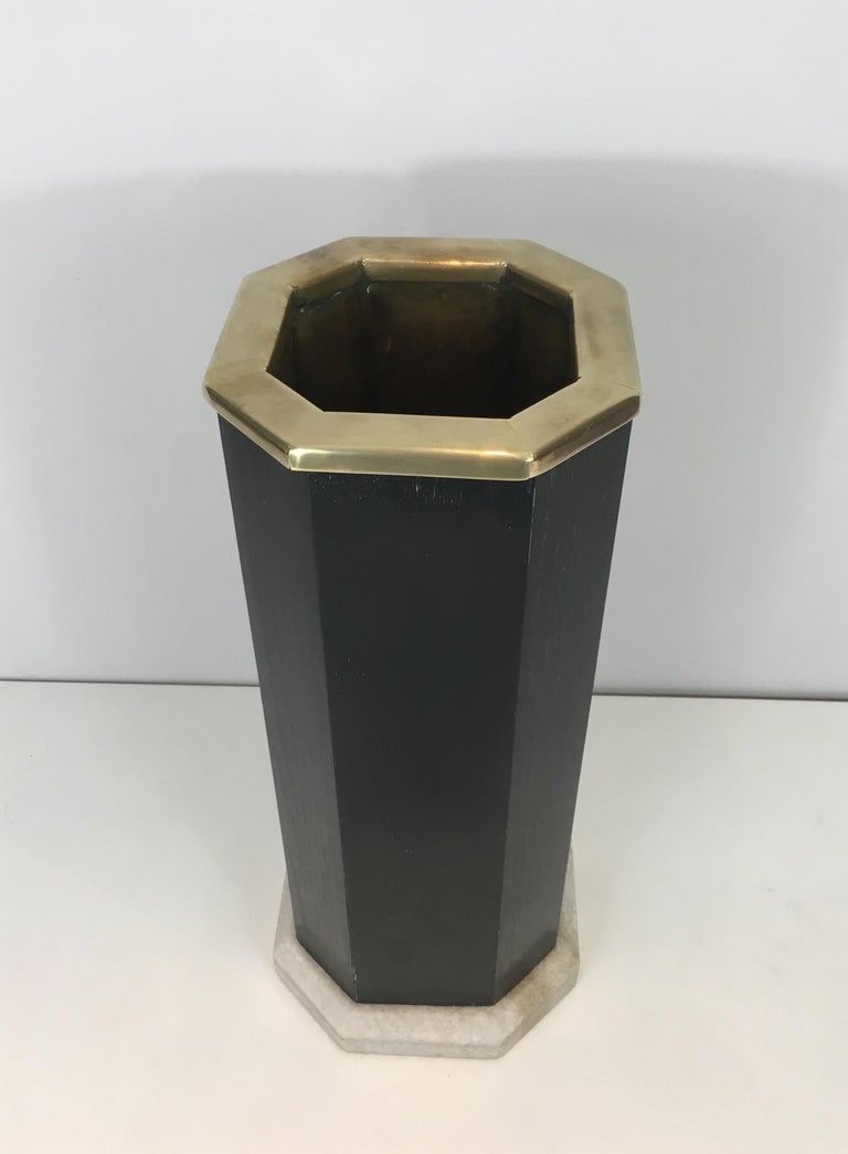 Rare Ebonized Wood, Brass and White Marble Umbrella Stand, French