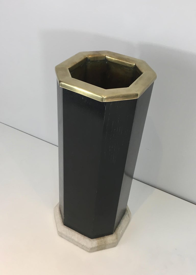 Rare Ebonized Wood, Brass and White Marble Umbrella Stand, French