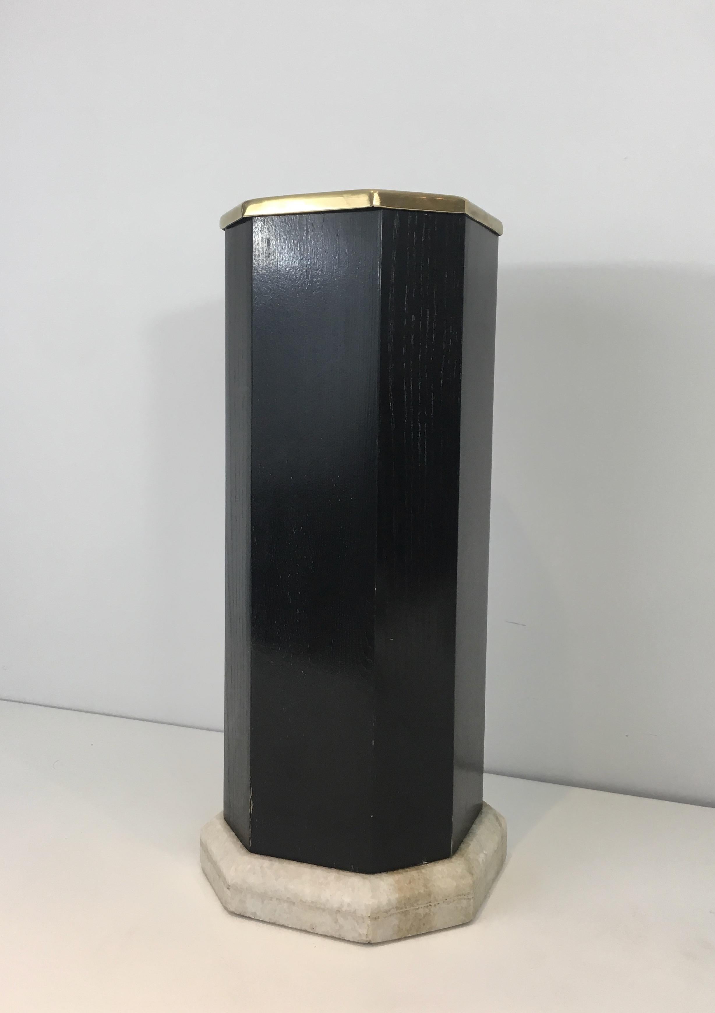 Rare Ebonized Wood, Brass and White Marble Umbrella Stand, French, circa 1950 4