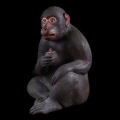 Rare Edo Period traditional Dojin-yaki finely Carved Monkey Figurine
