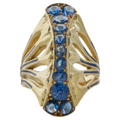 Rare Edouard de Martilly Paris Sapphire and Enamel Lotus Flower Ring