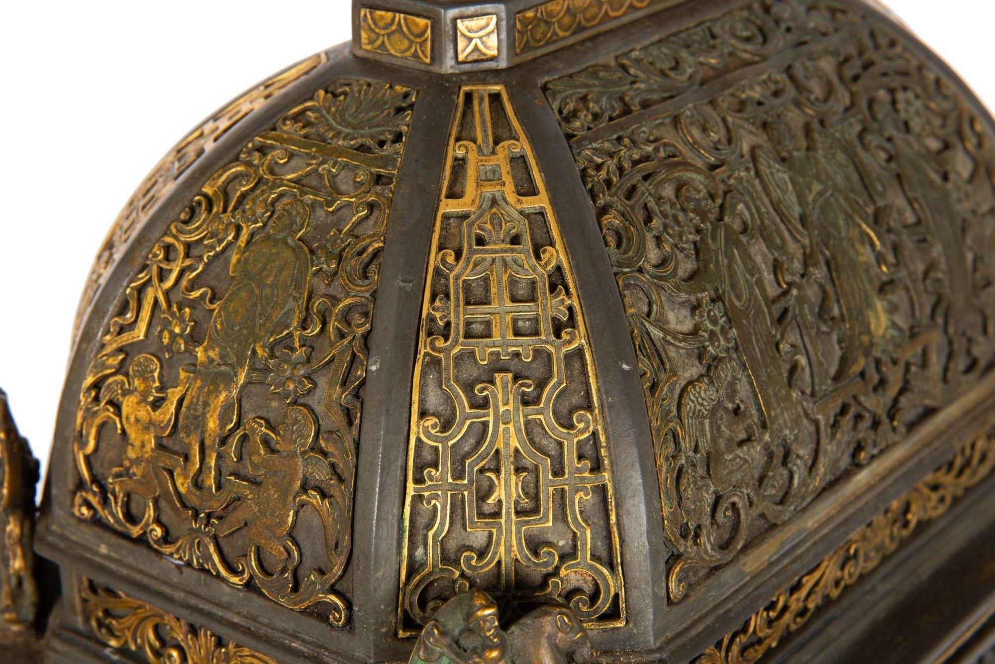 Rare Edward Caldwell Art Nouveau Domed Architectural Bronze Clock For Sale 7