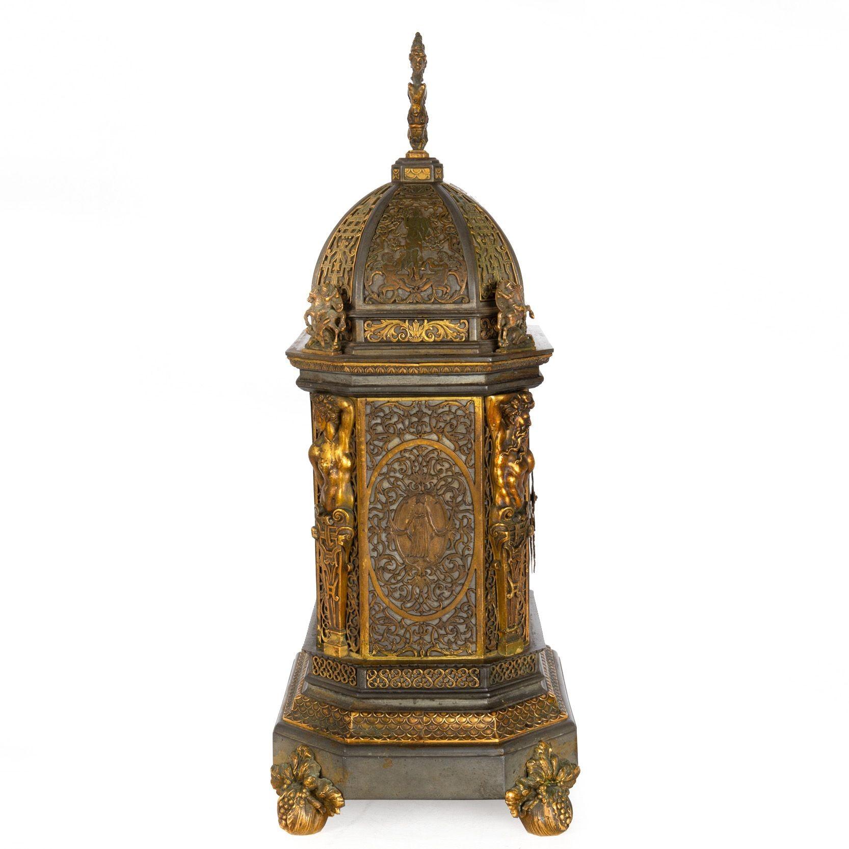 American Rare Edward Caldwell Art Nouveau Domed Architectural Bronze Clock For Sale