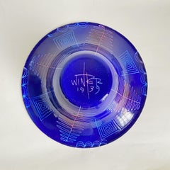 Rare Edward Winter Cobalt Blue Enameled Copper Centerpiece Bowl, Dated 1939